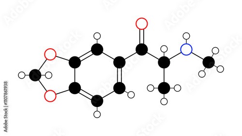 methylone molecule, structural chemical formula, ball-and-stick model, isolated image cns stimulant photo