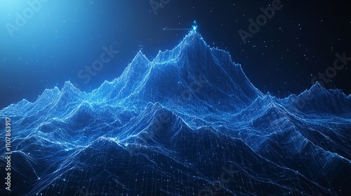 Abstract Digital Mountain and Growth Graph Chart on Technology Background photo