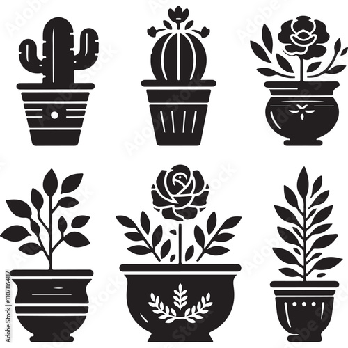 Houseplants and Flower Pots Vector Illustration Set for Home Decor and Gardening Projects


