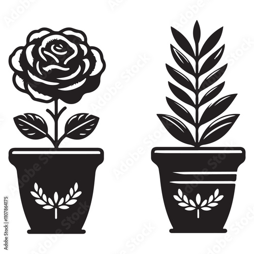 Potted Plants and Flowers Hand Drawn Botanical Vectors for Design Projects

