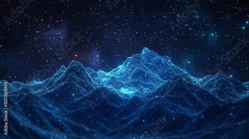 Abstract Digital Mountains Set: Mountain Range and Starry Night photo