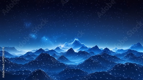 Abstract Digital Mountains Set: Mountain Range and Starry Night photo