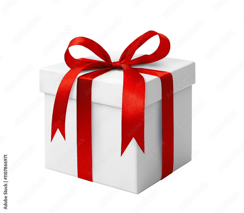 Obraz premium White gift box with red bow on a white background