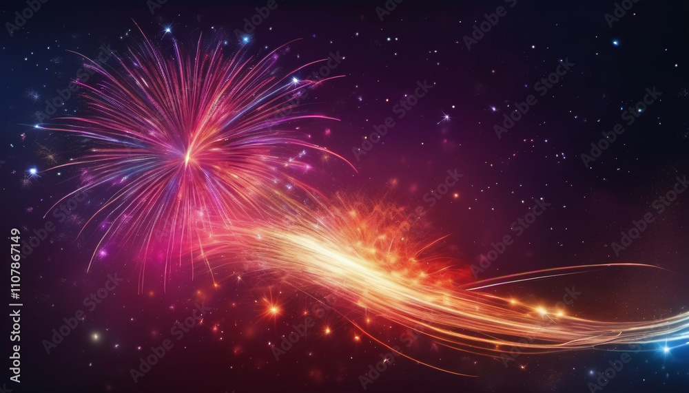 Fototapeta premium Radiant Firework Trails on a Starry Background