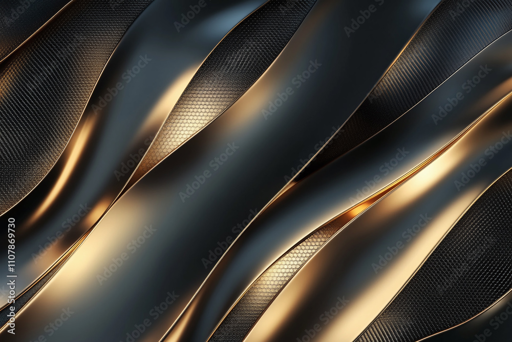 Obraz premium Abstract Metallic Waves with Golden Accents and Textured Black Surface for Luxury and Modern Design Themes