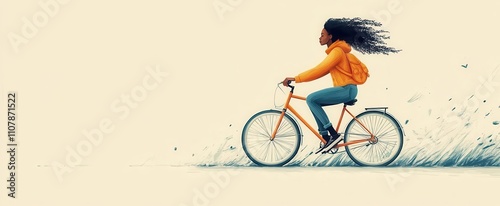 minimalistic illustration of a woman riding a bicycle emphasizing freedom and movement presented against a plain background for a clean aesthetic