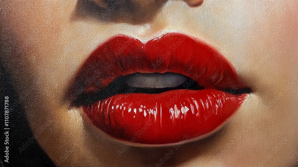 Obraz premium Lips close-up with lipstick on isolated background