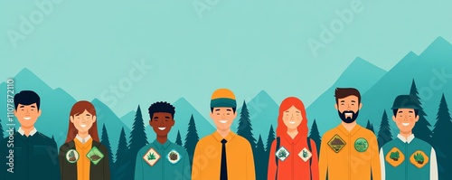 Diverse group of Scouts in nature
