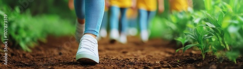 Children hiking on a trail.
