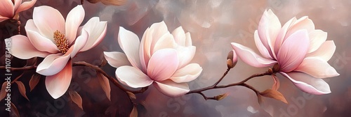 A floral arrangement of magnolia flowers painted with soft gradients