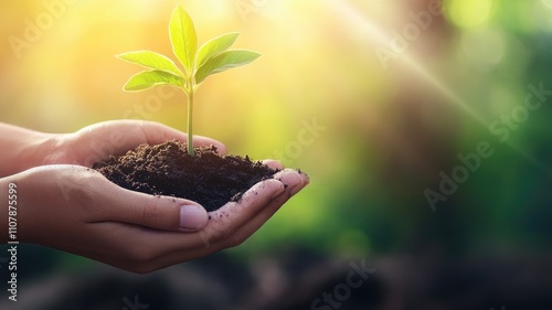 Wallpaper Mural Two hands gently holding small plant in soil, symbolizing growth and environmental care Torontodigital.ca