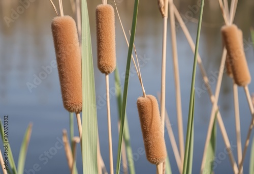 Cattail reeds on transparent background in a close up perspectiv photo