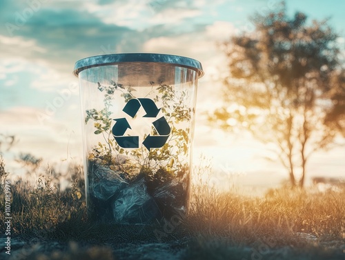 A big green recycling bin with a white recycling symbol