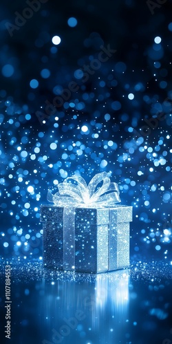 Illustration of a magical, glowing gift box and sparkles flying around it.