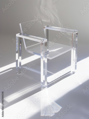 Modern Transparent Chair: A sleek, minimalist acrylic chair casting soft shadows, suitable for interior design and contemporary decor inspiration.