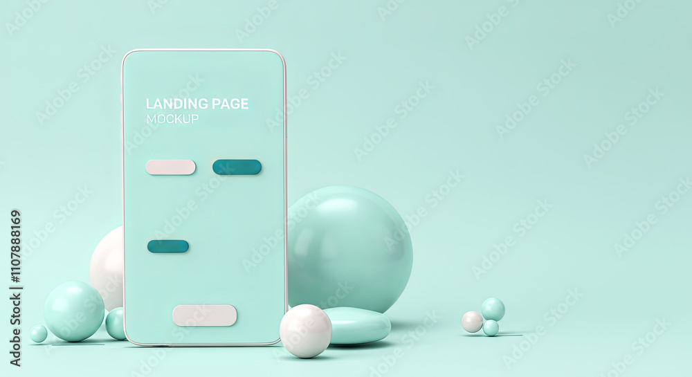 Obraz premium Sleek, minimalistic landing page mockup on a pastel background with geometric shapes
