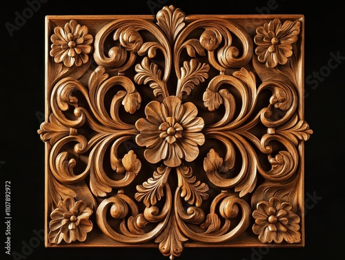 Intricate medieval wooden decor panel design for home interiors and crafts photo