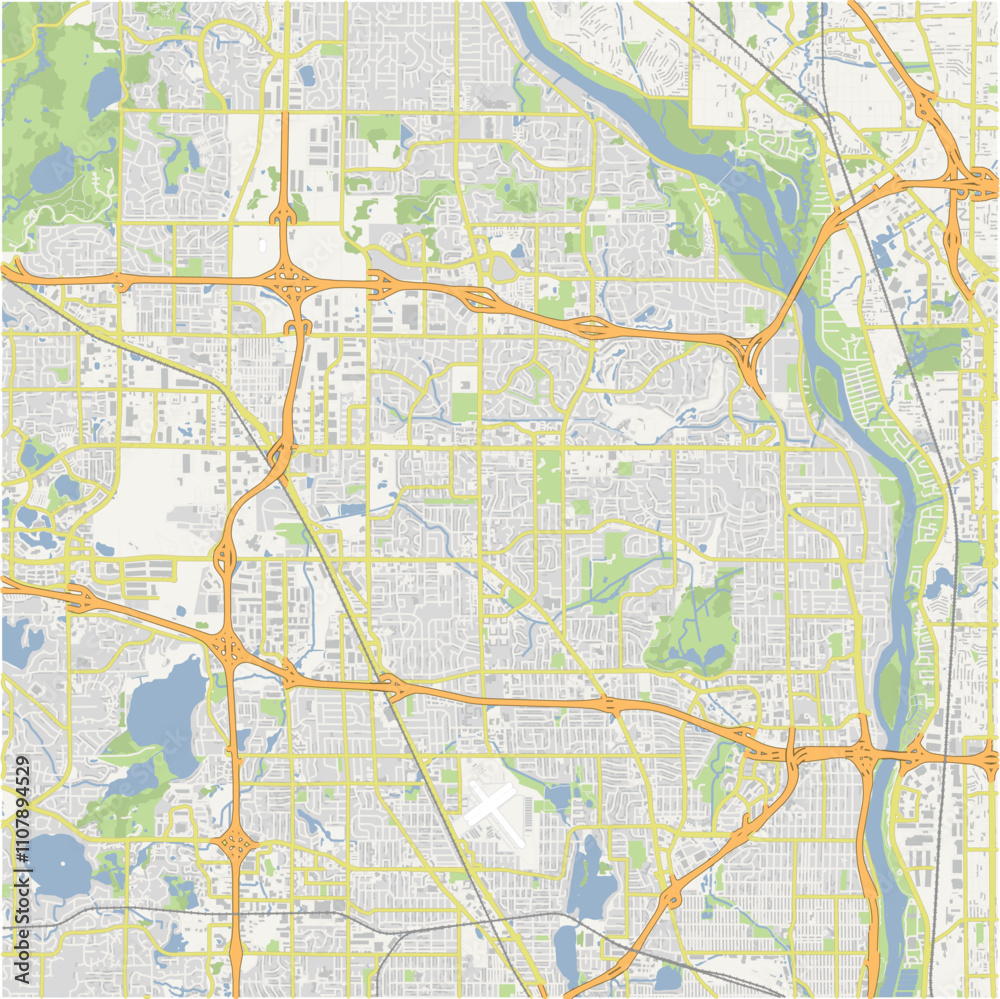 Fototapeta premium Map of Brooklyn Park in Minnesota in a normal road map style. Contains layered vector with roads water, parks, etc.