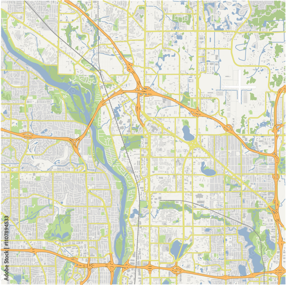 Fototapeta premium Map of Coon Rapids in Minnesota in a normal road map style. Contains layered vector with roads water, parks, etc.