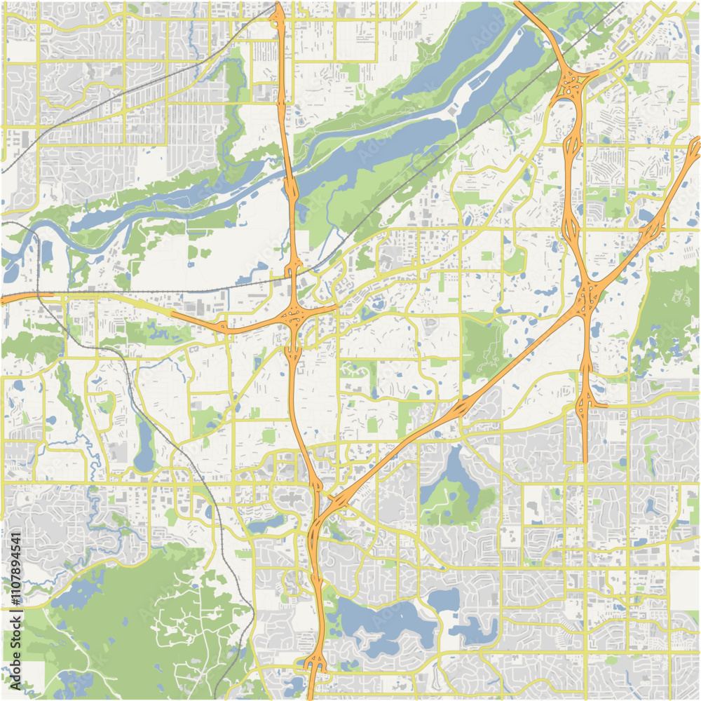 Fototapeta premium Map of Burnsville in Minnesota in a normal road map style. Contains layered vector with roads water, parks, etc.