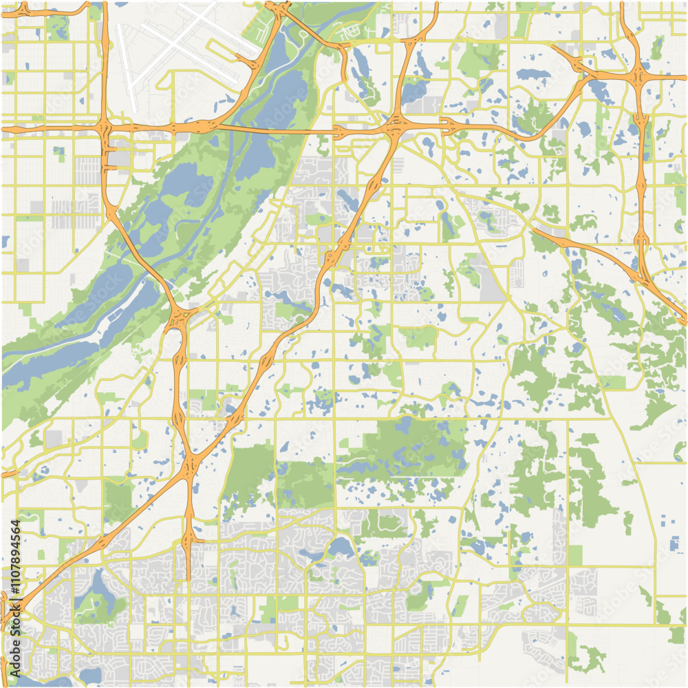 Fototapeta premium Map of Eagan in Minnesota in a normal road map style. Contains layered vector with roads water, parks, etc.