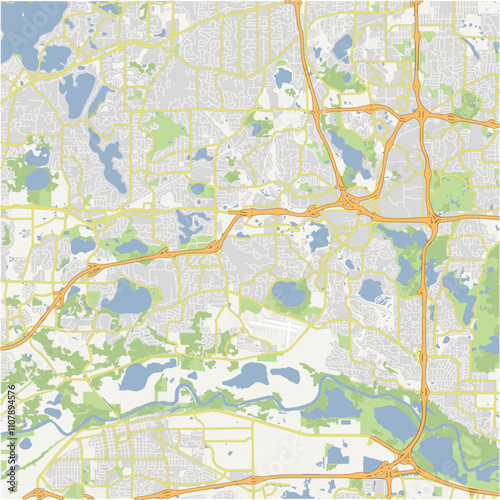 Map of Eden Prairie in Minnesota in a normal road map style. Contains layered vector with roads water, parks, etc. photo