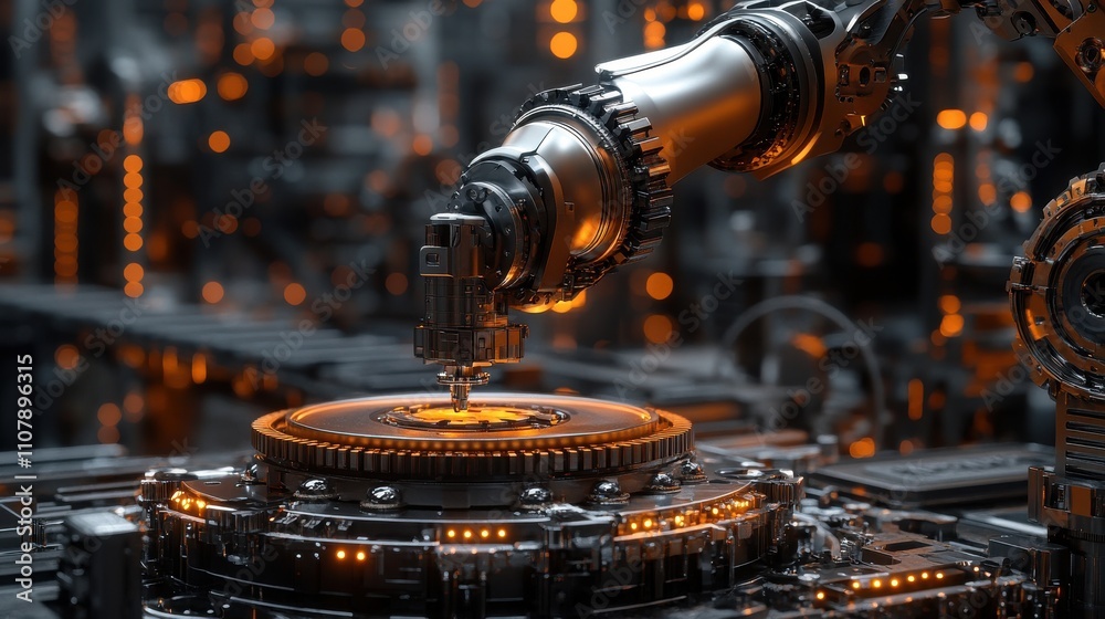 mechanical arm and gears intelligent manufacturing concept 3d rendering mechanical arm and gears intelligent manufacturing concept 3d rendering