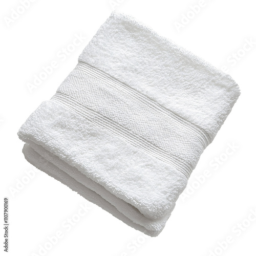 neatly folded white towel laid flat isolated on white & transparent a background. photo