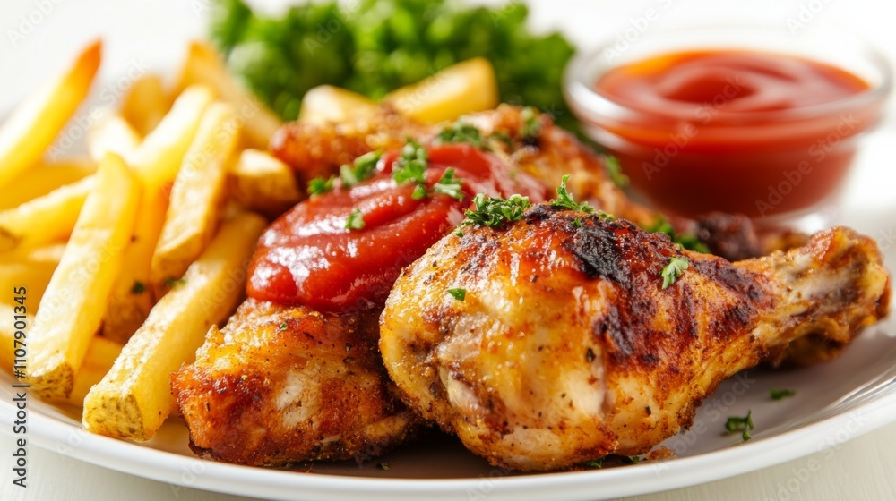 Grilled Chicken and Fries with Ketchup Grilled Chicken and Fries with Ketchup