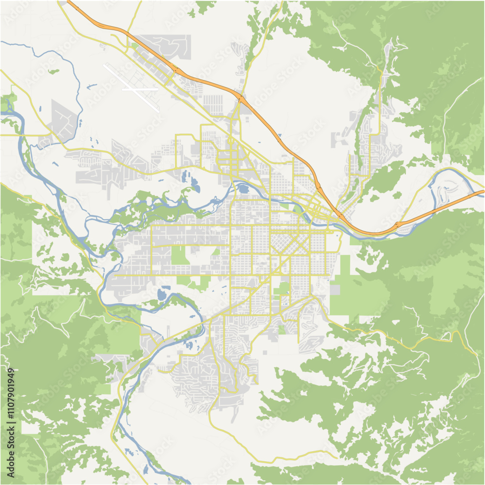 Obraz premium Map of Missoula in Montana in a normal road map style. Contains layered vector with roads water, parks, etc.