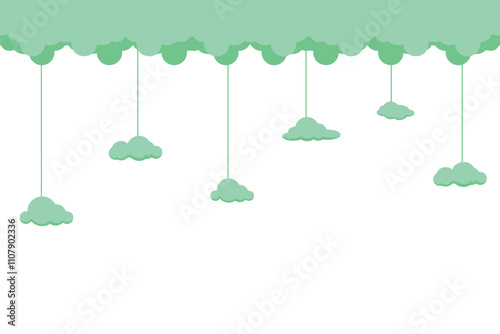 Paper cut illustration of green clouds with variations, cloud vector