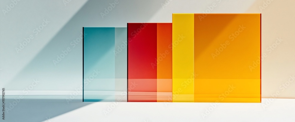 Fototapeta premium Colorful translucent glass panels on white background.