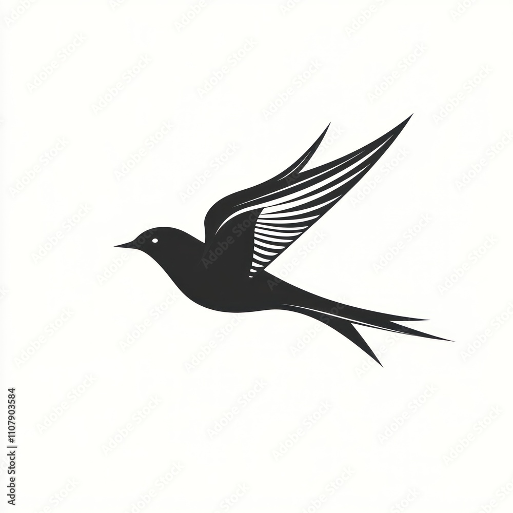 Fototapeta premium Stylized black bird in flight, isolated on white. (1)