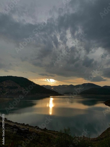 view of the lake and sunset