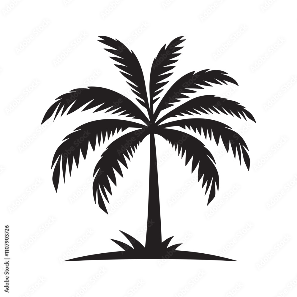 Fototapeta premium Palm tree silhouette vector flat icon illustration. Isolated palm tree.