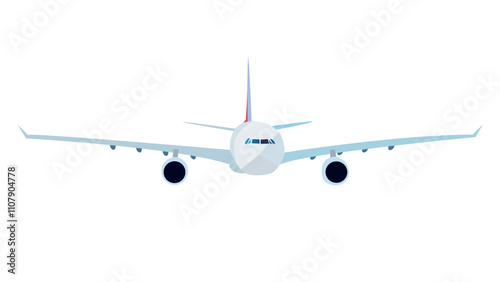 airplane front view vector. Passenger plane flying. travel concept. Travel and vacation time. Passenger or commercial jet.  Aircraft in flat style. 