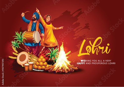 Happy Lohri festival of Punjab India background. abstract vector illustration banner design
