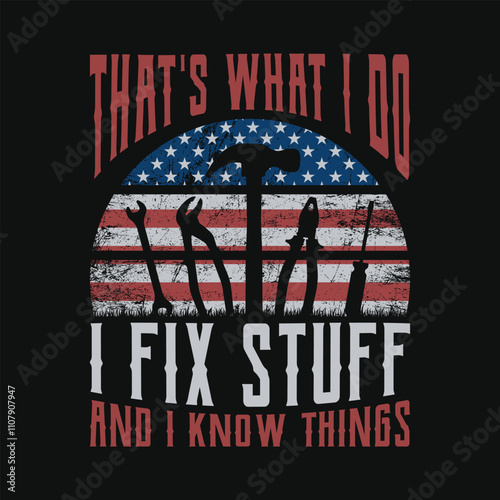 PriMechanical Electrician Tools USA Flag Retro Sunset Vector T-Shirt - That's what I do I fix stuff and I know things t shirt design.