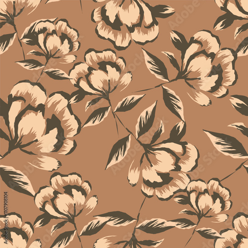 Trendy Floral pattern in the many kind of flowers. Tropical botanical Motifs scattered random. Seamless vector texture. Printing with in hand drawn style on dark background