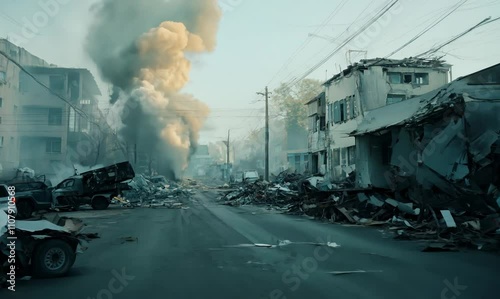 after the blast: mariupol street scene post missile explosion photo