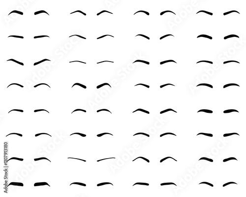 Types and forms of eyebrows, tattoo design on a white background