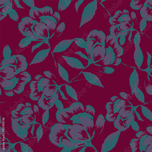 Trendy Floral pattern in the many kind of flowers. Tropical botanical Motifs scattered random. Seamless vector texture. Printing with in hand drawn style on dark background