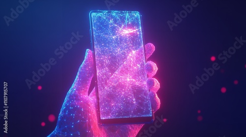 Abstract Hand Holding Phone with Blockchain on an Empty Screen photo