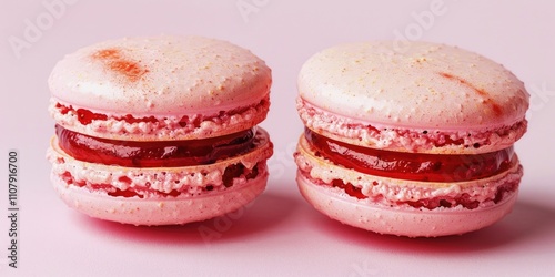 A pair of colorful macarons stacked on top of each other, perfect for desserts and sweet treats photo