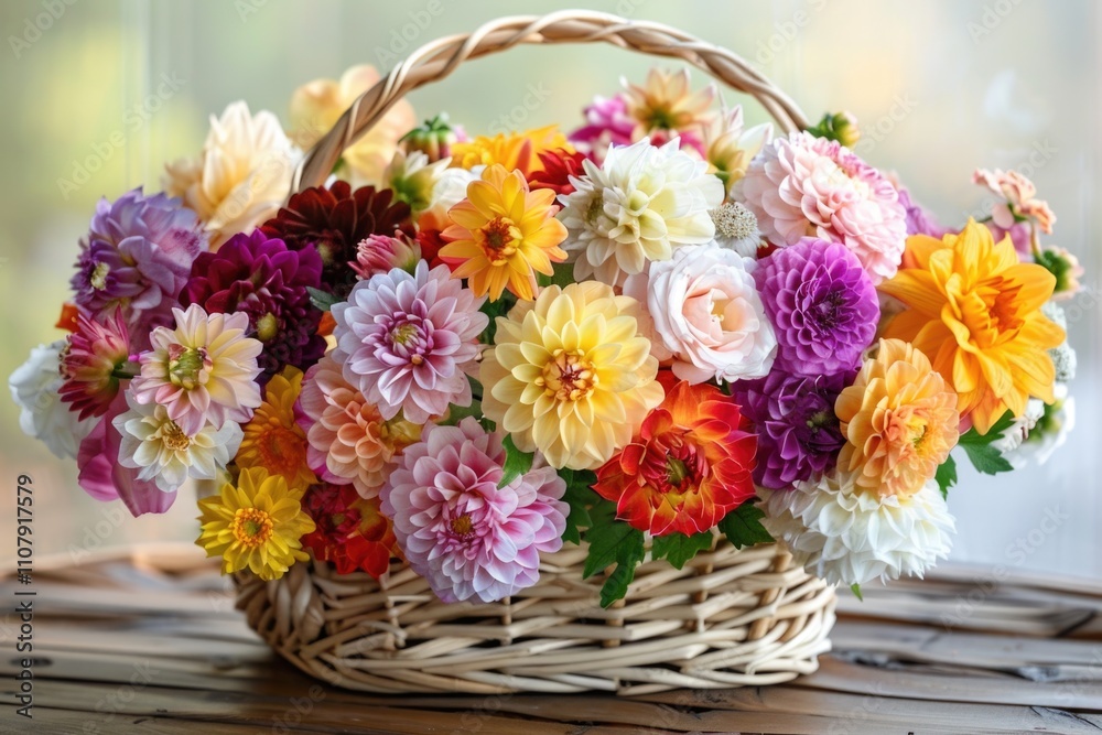 Fototapeta premium A basket filled with many different colored flowers