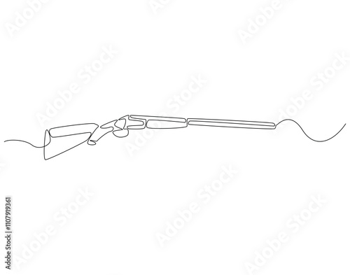 Continuous one line drawing of firearms shotgun. One line drawing illustration of shotgun gun. Soldier equipment concept line art. Editable outline