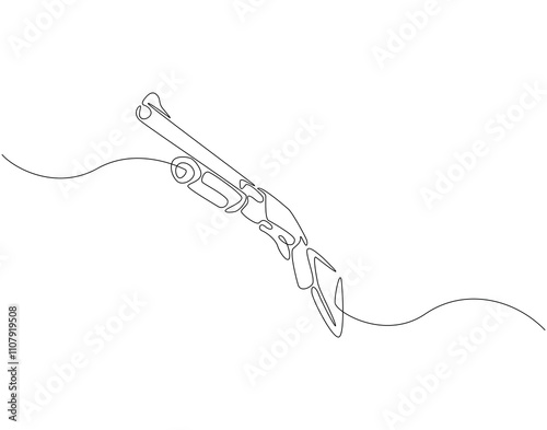 Continuous one line drawing of firearms shotgun. One line drawing illustration of shotgun gun. Soldier equipment concept line art. Editable outline