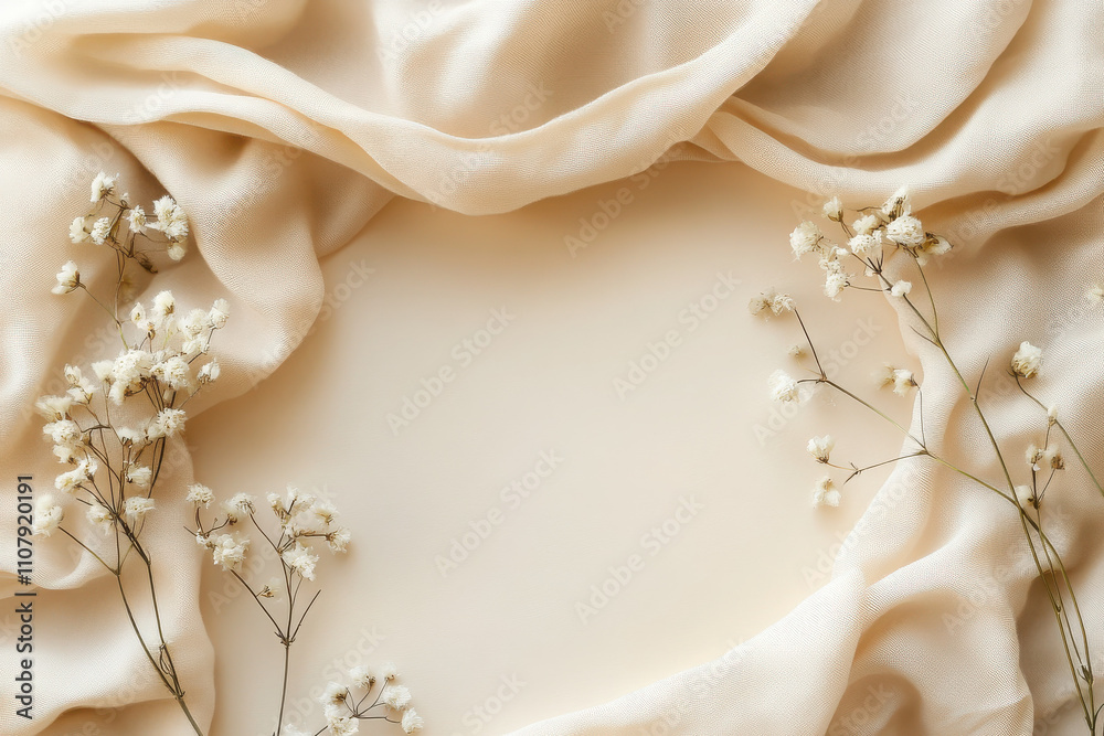 A soft, neutral backdrop with delicate flowers, ideal for photography or design purposes. A soft, neutral backdrop with delicate flowers, ideal for photography or design purposes.