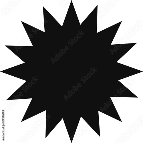 Striking black starburst shape commands attention with its numerous sharp points radiating outward, creating a dynamic and energetic visual