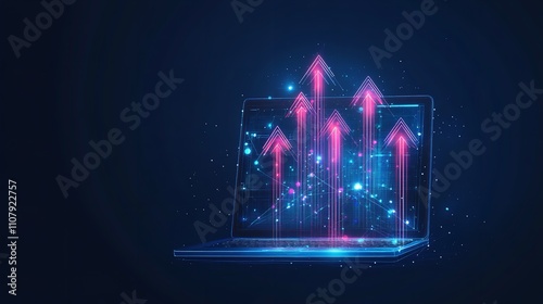 Abstract High-Speed Growth Up Arrows on a Laptop Screen photo